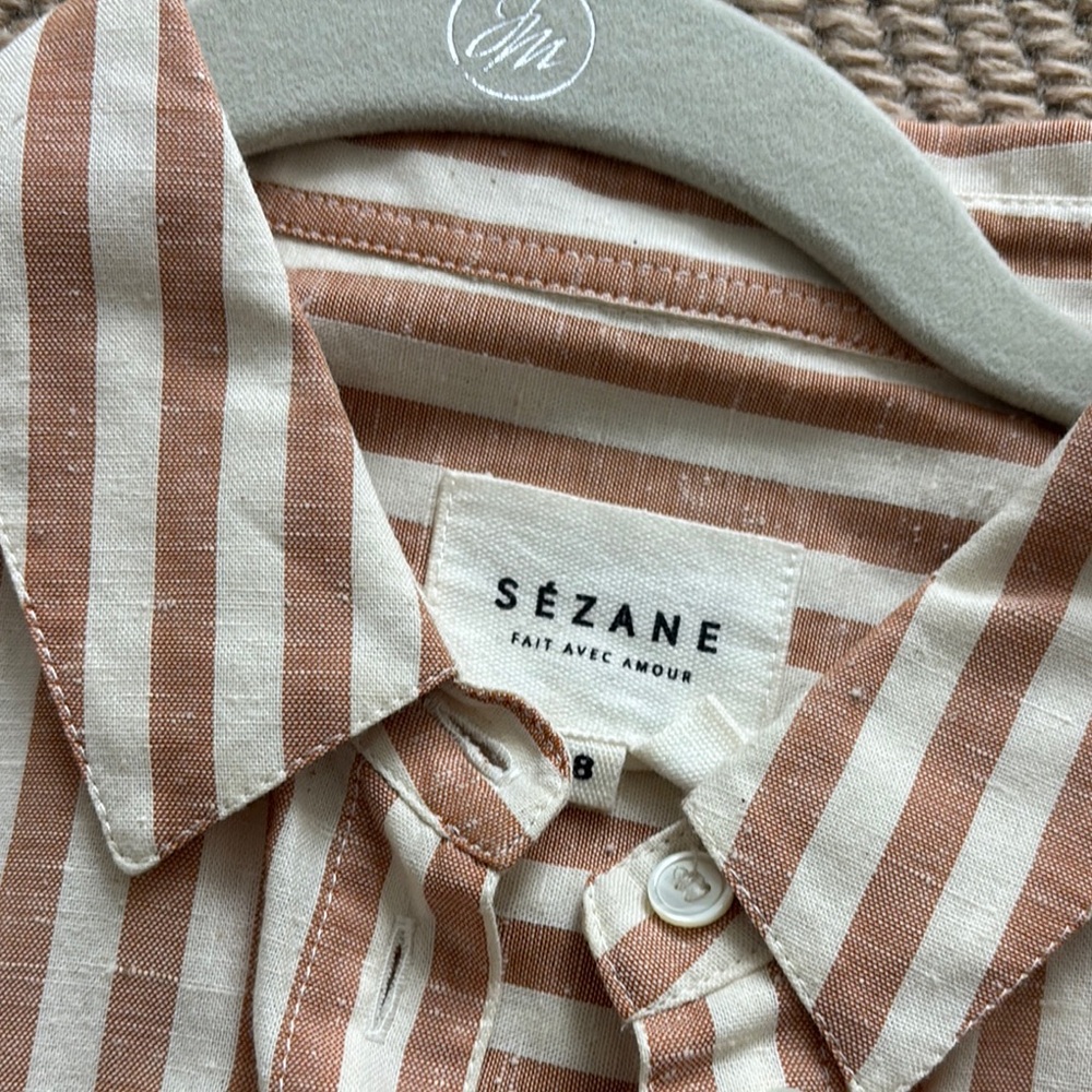 Sézane Striped Beige and White Cotton Shirt Sz 38 Small